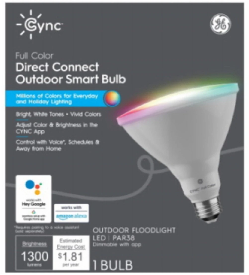 Cync Smart Outdoor Floodlight Led Bulb, Dimmable, Millions Of Colors, Par38, 10 Watt