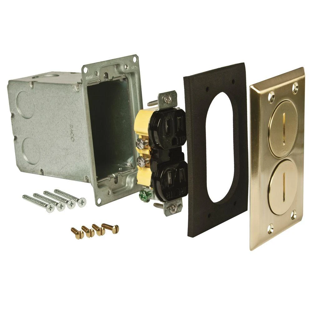 Brass Rectangular Floor Box Outlet Kit With Ul Certification, 1 Gang, 18 Cu. In.