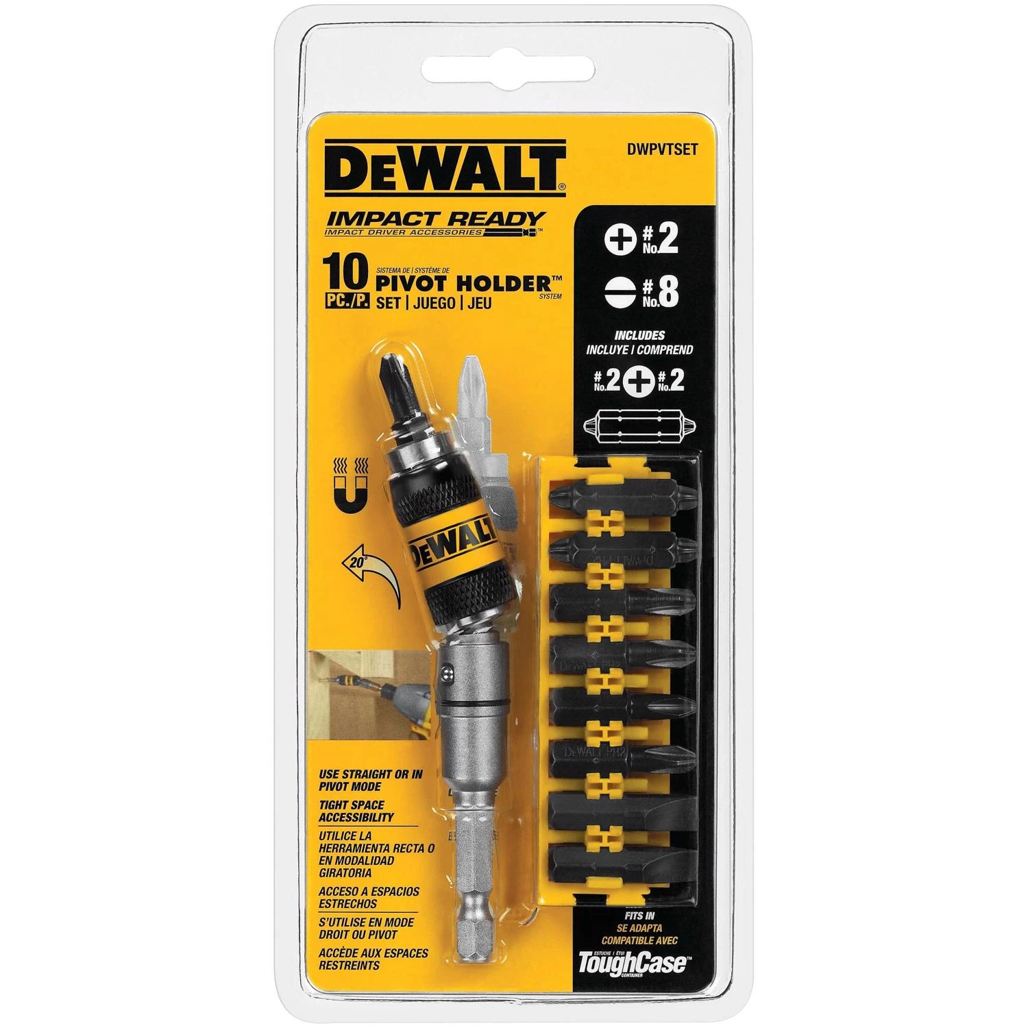 Impact Ready Hex 5/16 In. X 3 In. L Pivot Holder Set With Bit Bar - 10 Pieces