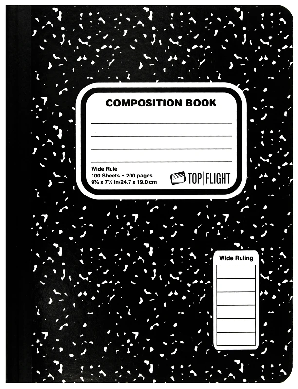 Mb100 Marbled Composition Book, 100 Sheets, Sewn Binding, Black & White