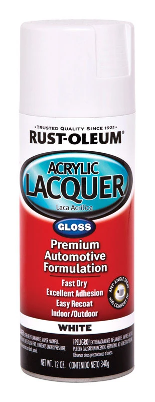 Rust-oleum Automotive Lacquer Gloss White Acrylic Spray Paint 12 Oz, Model 253364