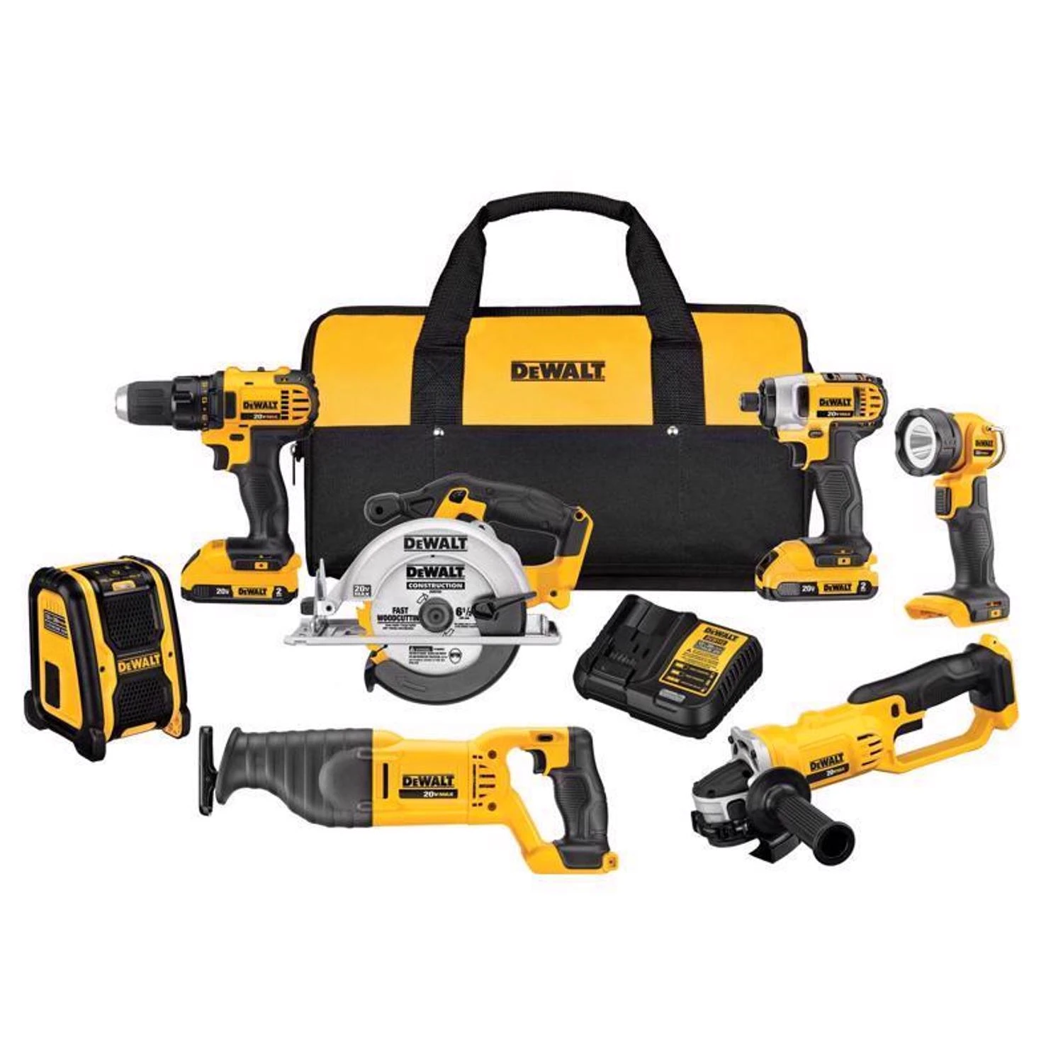 20v Max Cordless Brushed 7 Tool Combo Kit With Batteries And Charger