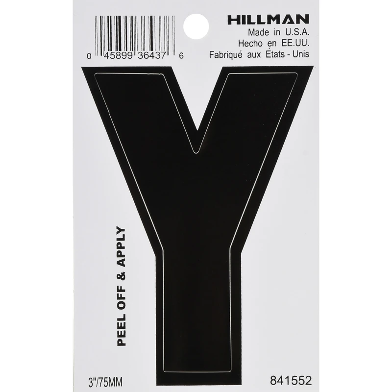 3 In. Black Vinyl Self-adhesive Letter Y - Model 841552