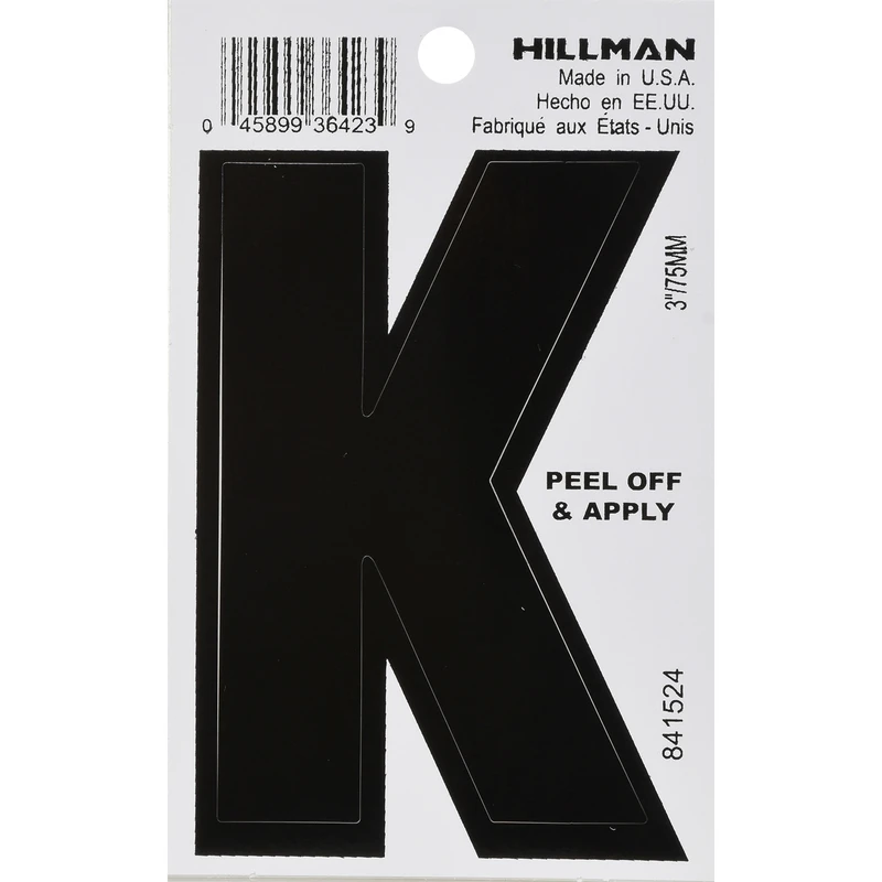 3 In. Black Vinyl Self-adhesive Letter K - Durable And Weather Resistant