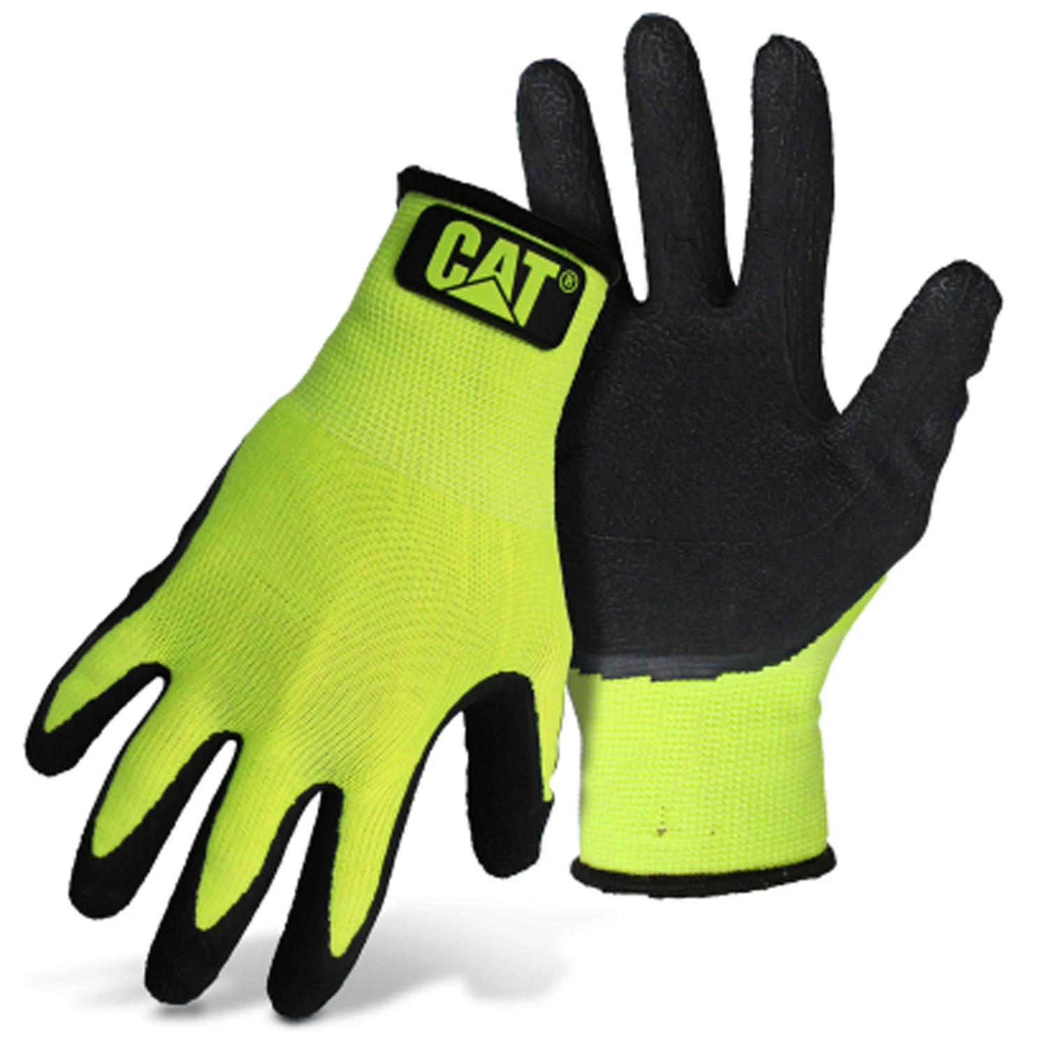 Cat Unisex Indoor/outdoor High-visibility Green Dipped Gloves Size Large