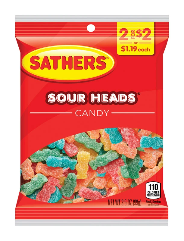 Sour Heads Candy 3.5 Oz - Sour Sugar Coated Gummies In Assorted Colors