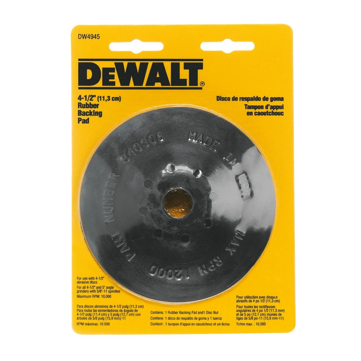 4-1/2 In. Rubber Backing Pad 5/8 In.-11 For Fiber Discs 12000 Rpm