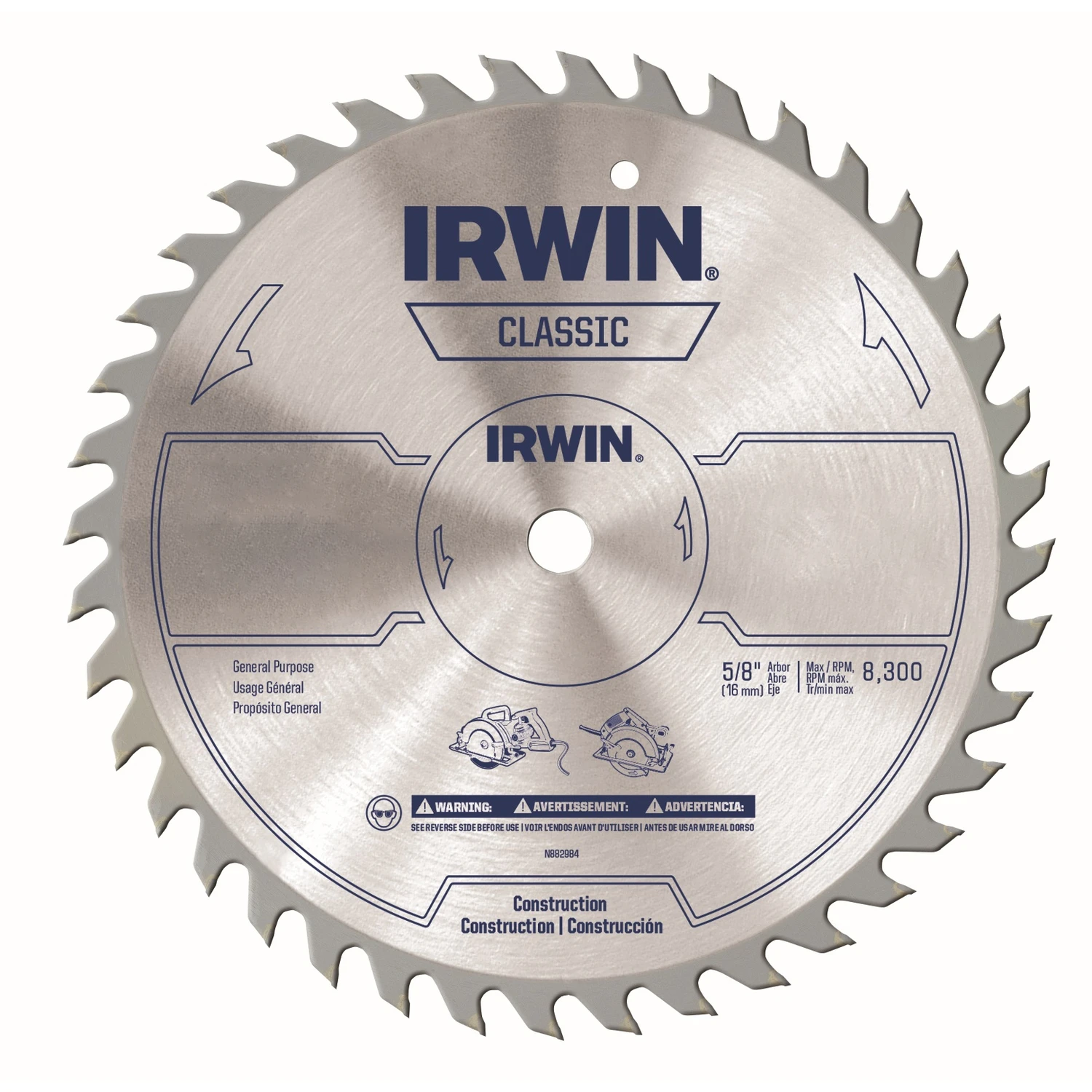 Irwin 15370 Circular Saw Blade, 10 in Dia, 5/8 in Arbor, 60-Teeth, Carbide Cutting Edge, Applicable Materials: Wood
