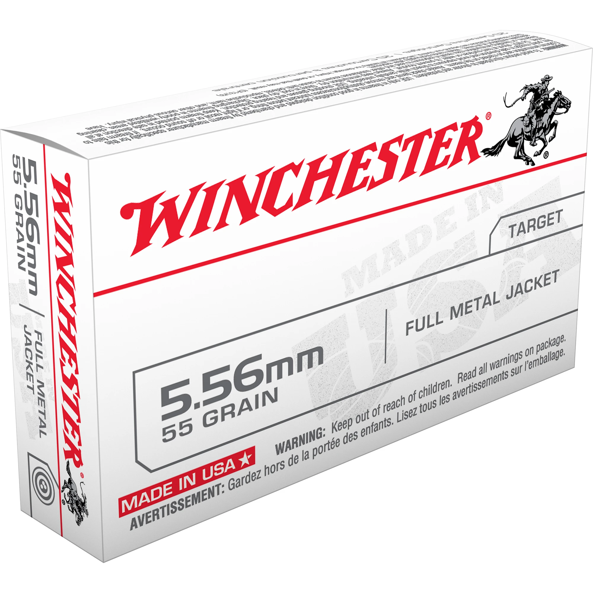 5.56 Nato Centerfire Rifle Ammunition, 55 Grain, Full Metal Jacket, 20 Rounds