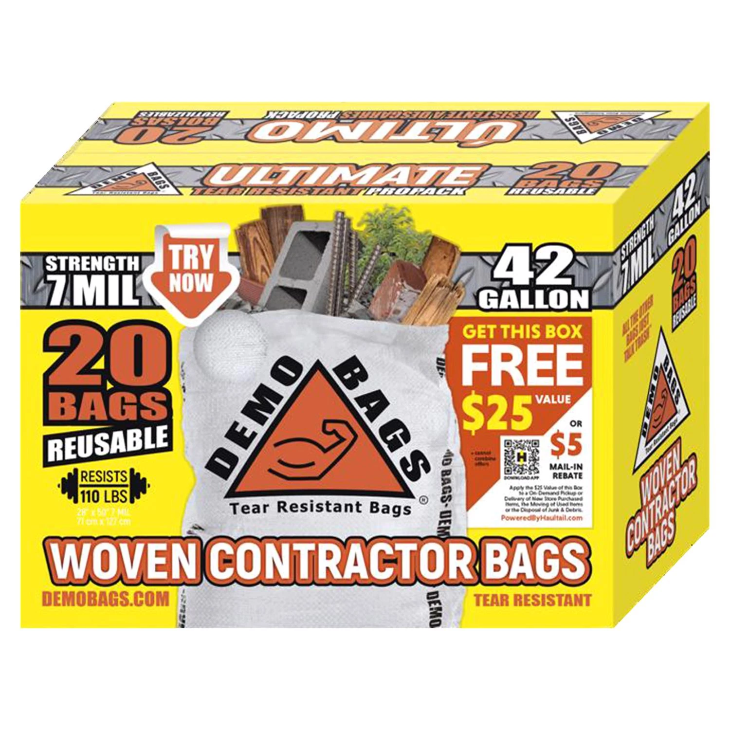 Demo Bags Ultimate Pro Pack 42 gal No Scent Contractor Bags Flap Tie 20 pk
