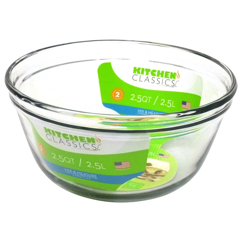 Tempered Glass Mixing Bowl, 2.5 Quart Capacity, Durable and Heat Resistant
