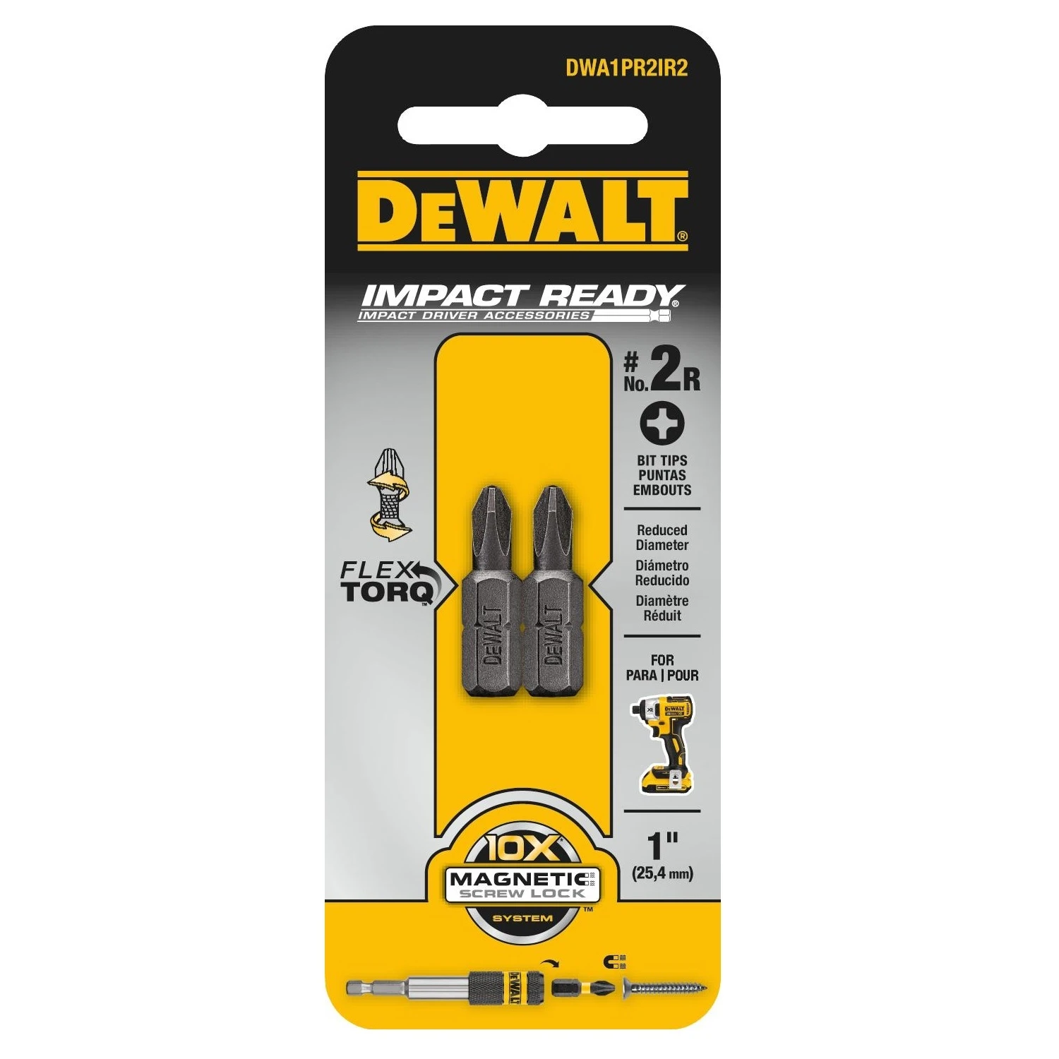 Power Screwdriver Bit, #2 Reduced Phillips, 1 In., 2-Pk.