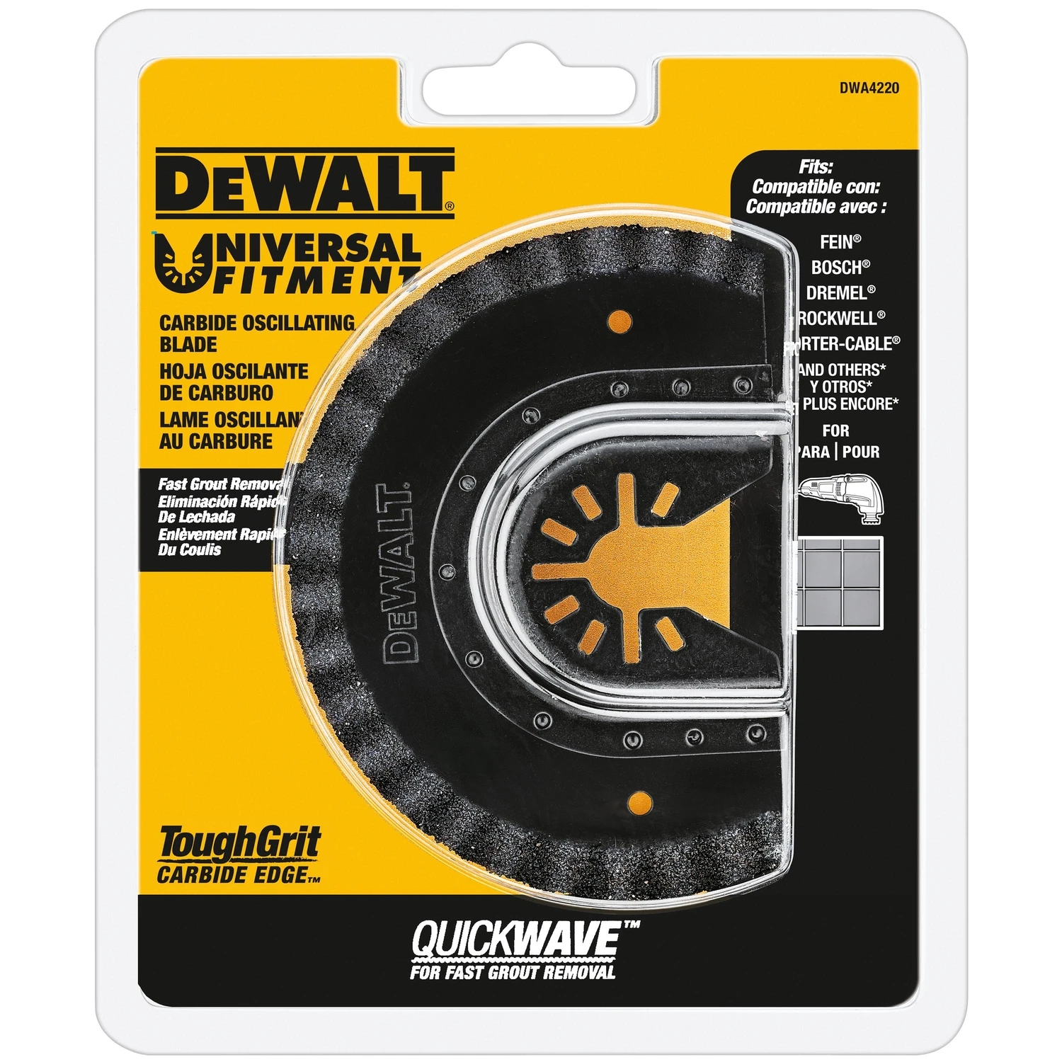 Universal Fitment Carbide Grit Fast Cut Semi-circle Oscillating Grout Removal Blade Dwa4220