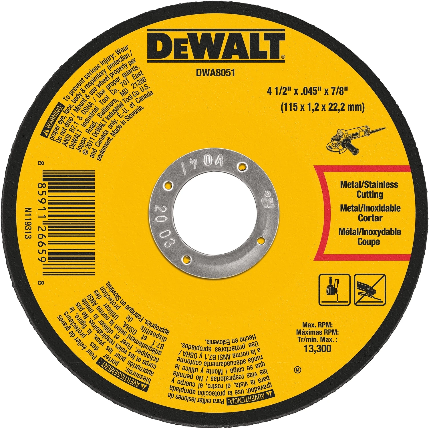 Type 1 4-1/2 In. X 0.045 In. X 7/8 In. Aluminum Oxide Metal Cut-off Wheel
