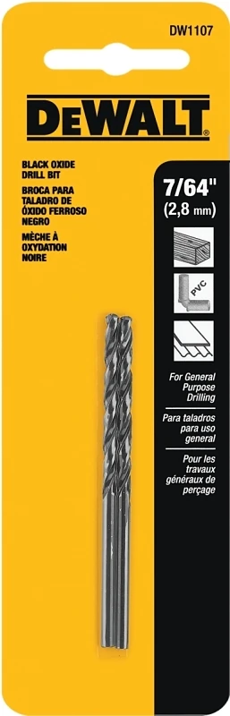 Black Oxide Drill Bits Set, 7/64 Inch Diameter, 2 Pieces