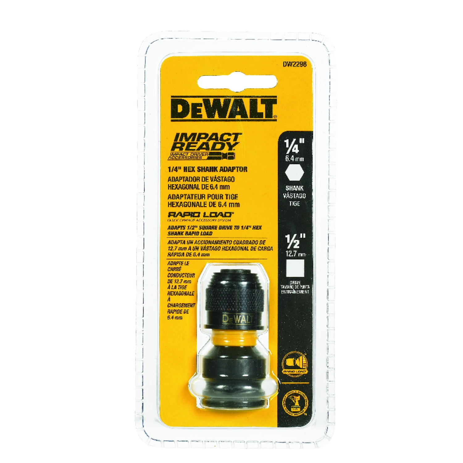 1/2 In. Square To 1/4 In. Hex Drive Adapter, Model Dw2298