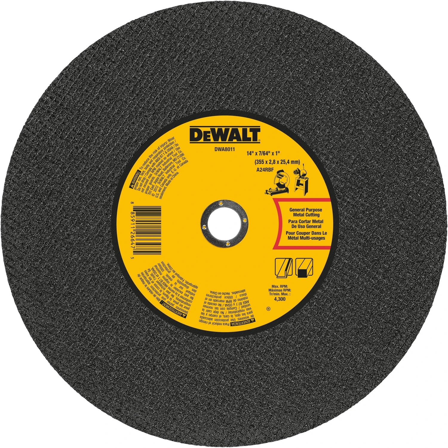Type 1 14 In. X 7/64 In. X 1 In. Metal Cut-off Wheel For Chop Saw