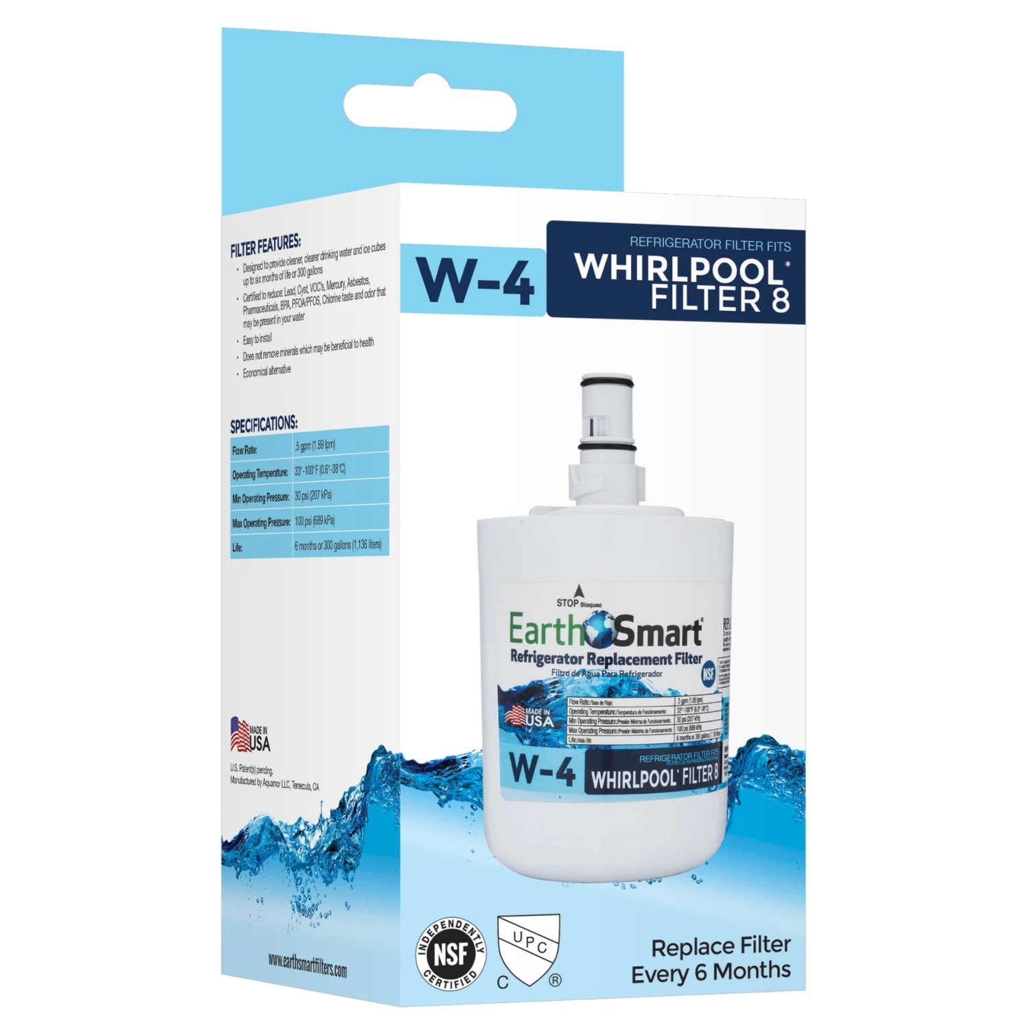 W-4 Refrigerator Water Filter Compatible with Whirlpool Filter 8