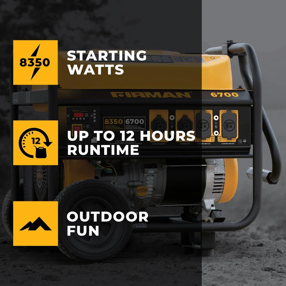 Portable Generator with Recoil Start, 30 Amps, 120/240 Volts, 8350 Running Watts, 6700 Starting Watts
