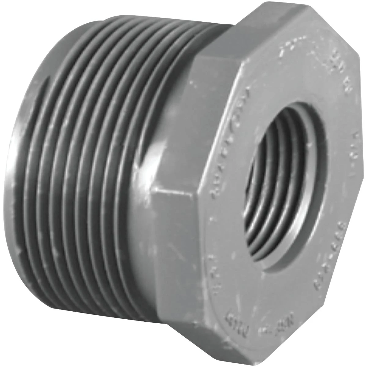 Schedule 80 PVC Reducer Bushing, Gray, MPT x FPT, 1 x 3/4 In.