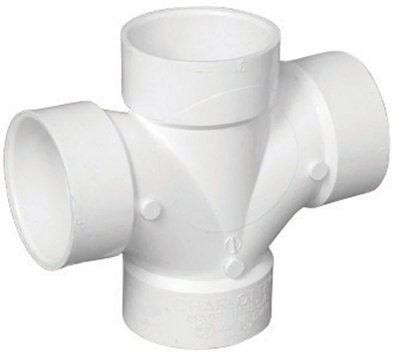 Schedule 40 DWV PVC Double Sanitary Tee, White, 1-1/2 In.