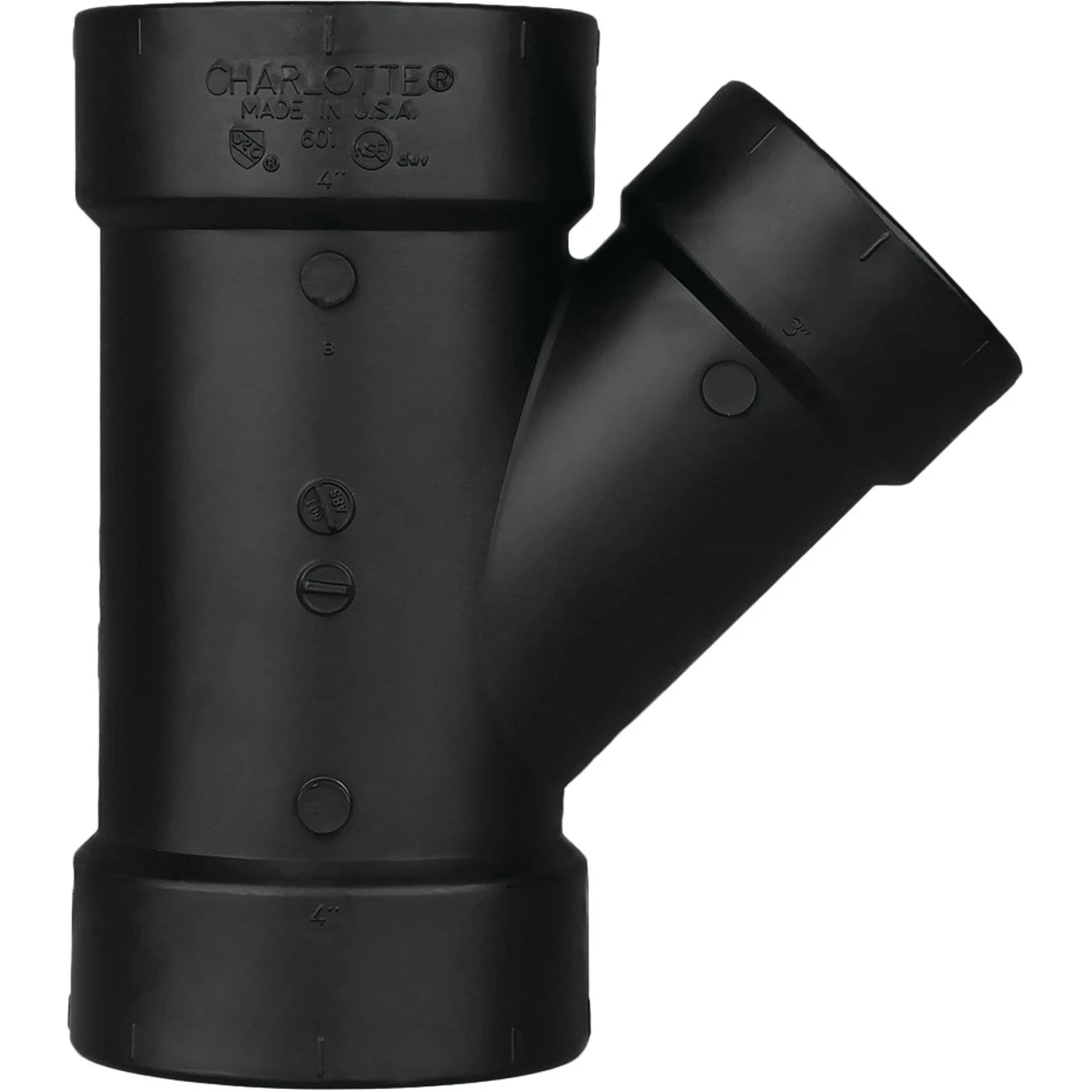 ABS Drain Waste Vent Reducing Wye Fitting, 4 Inch by 4 Inch by 3 Inch