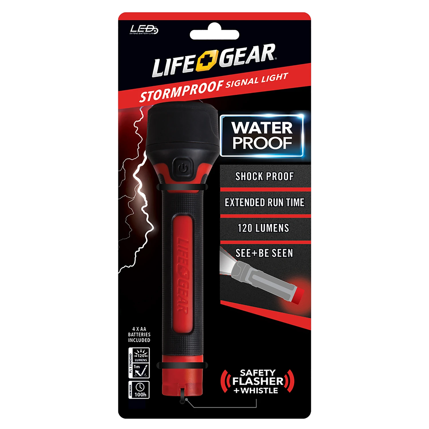 Storm Proof 200 Lumen Led Flashlight & Signal Light With Safety Whistle