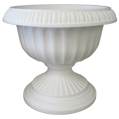 Grecian Urn 12 In. Casper White Plastic Planter - Durable Indoor/outdoor Use