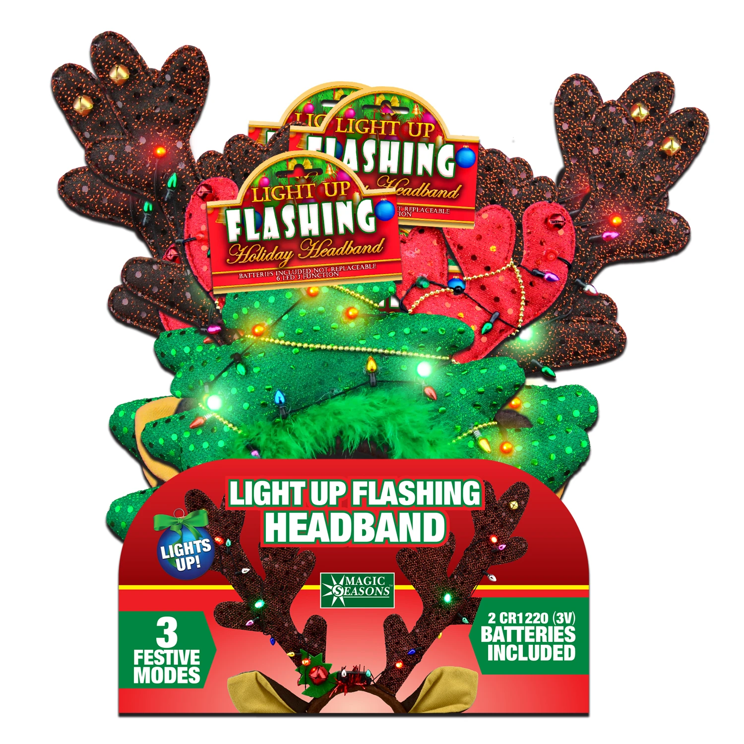 Holiday Light Up Head Bands, Assorted