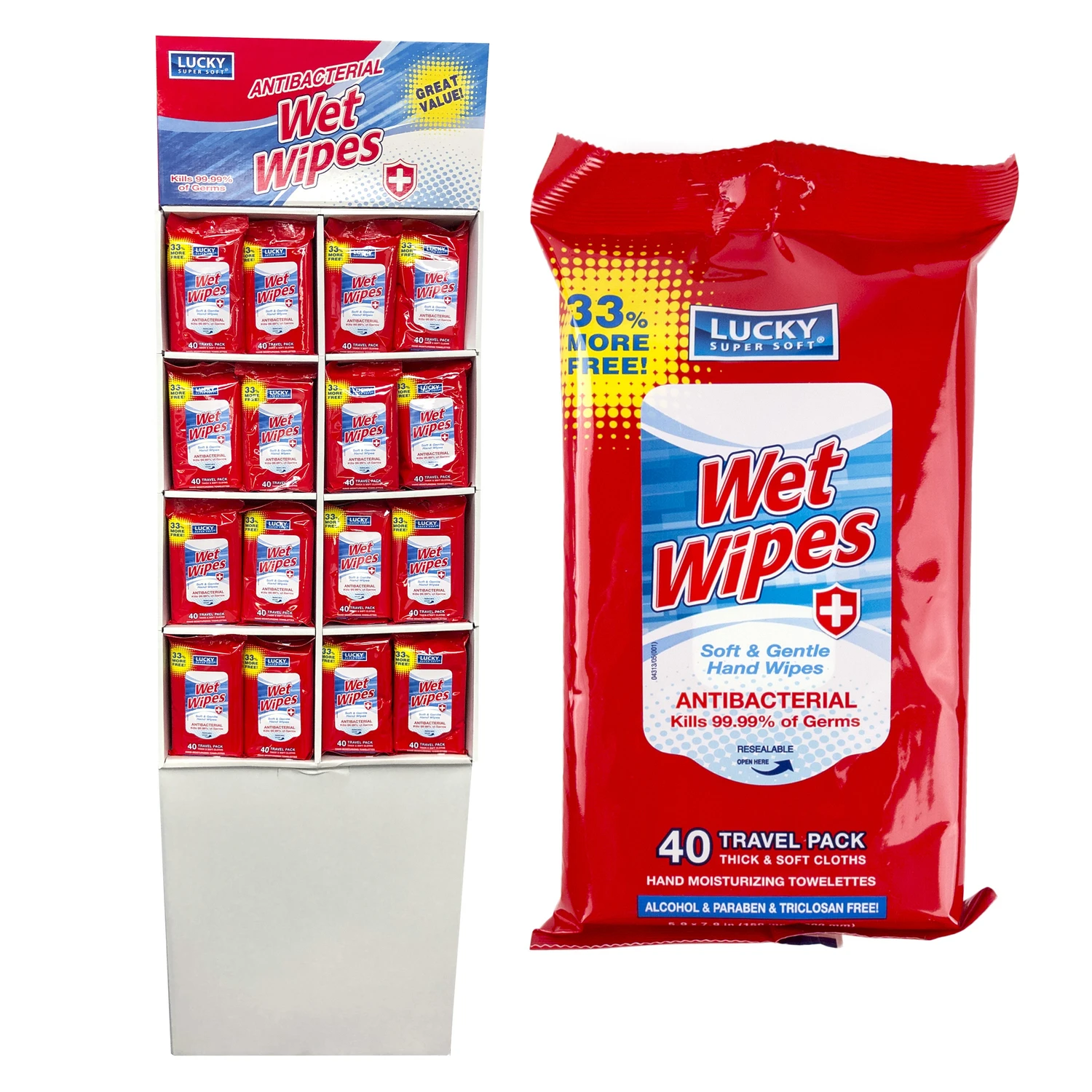 Antibacterial Wet Wipes, Travel Pack, 40-Ct.