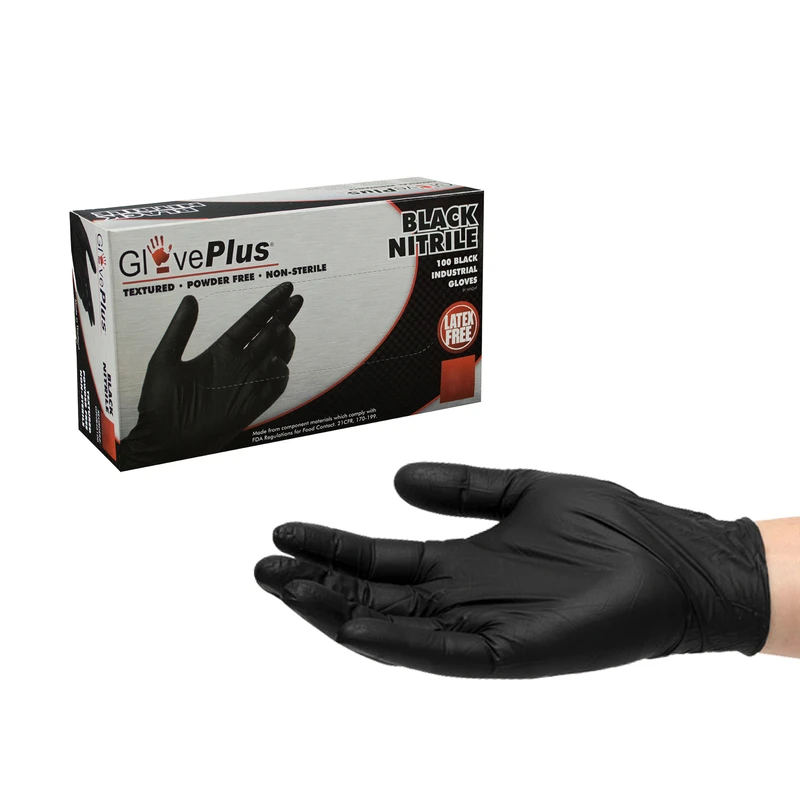 GlovePlus Nitrile Disposable Gloves L Black 100 pk