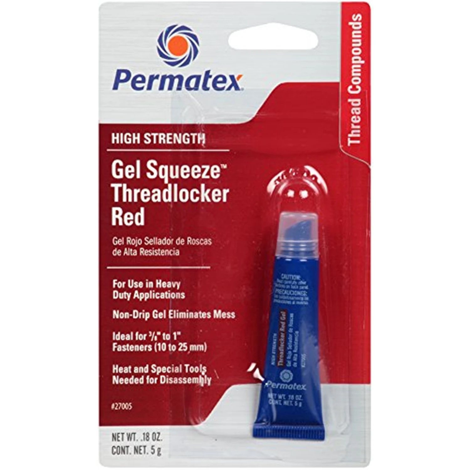 High-Strength Red Gel Threadlocker Adhesive, 5 Gram Tube for Secure Fastening