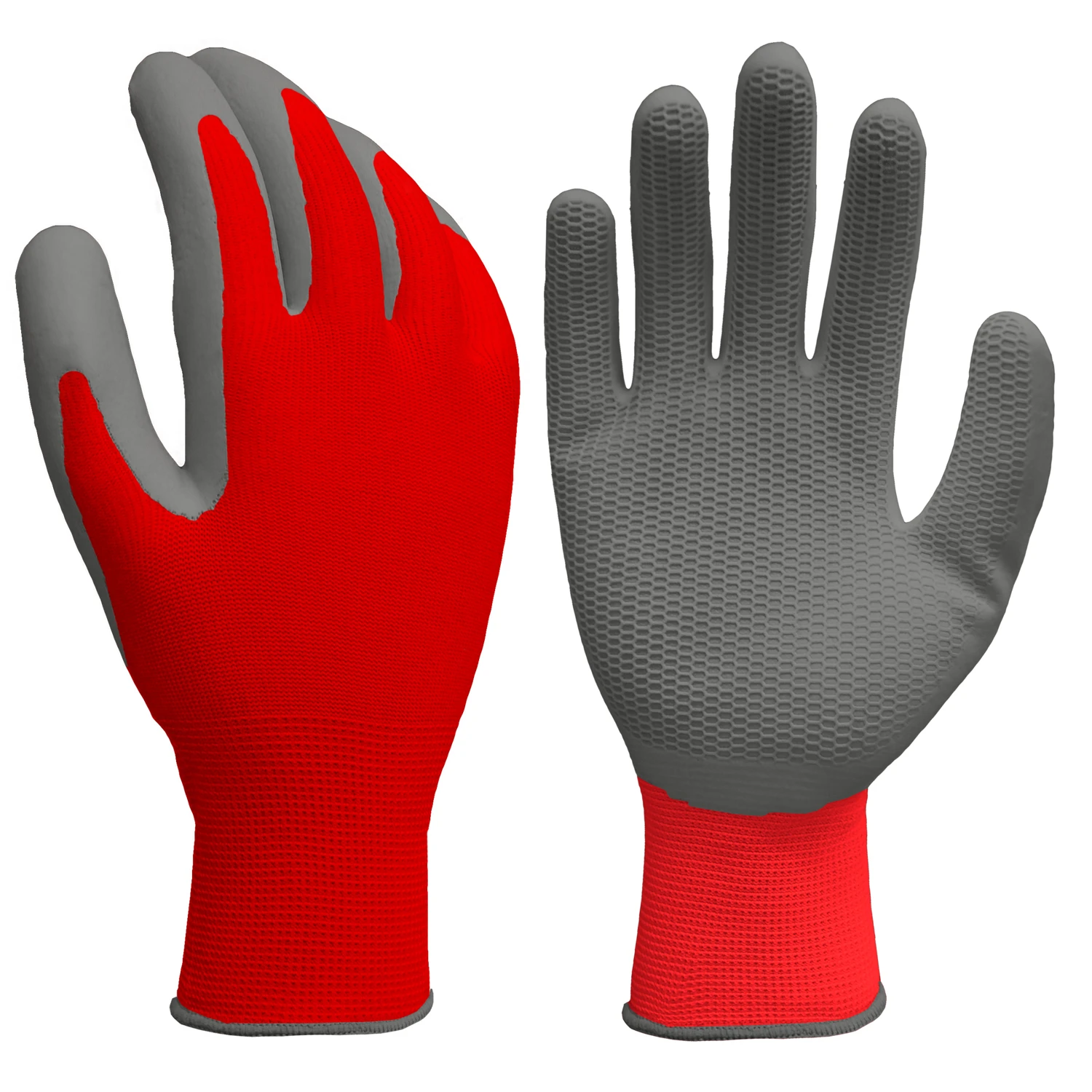 Large Latex/polyester Honeycomb Grip Gloves - Red/gray