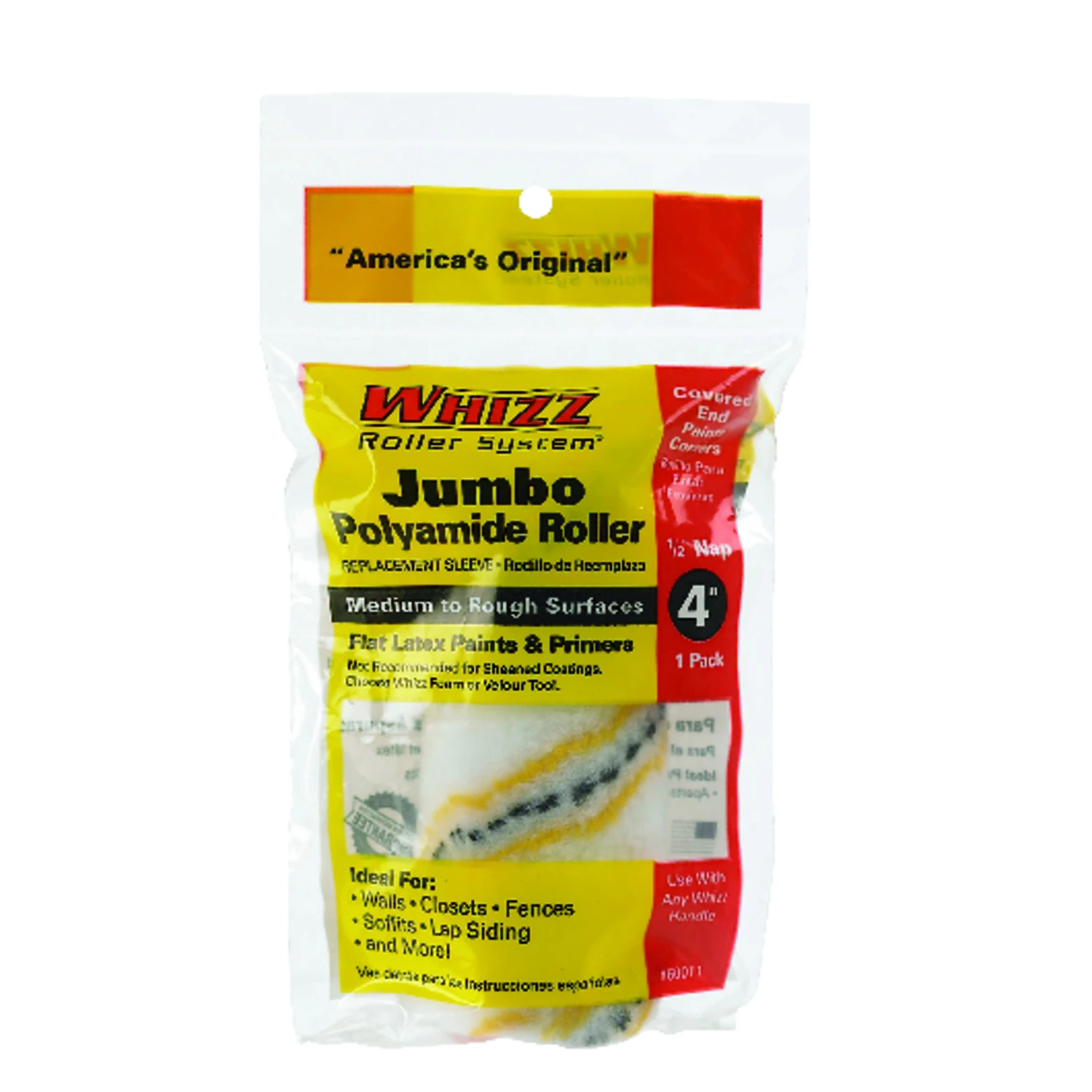 Whizz 60011 Roller Cover, 1/2 in Thick Nap, 4 in L, Polyamide Cover, 1/PK