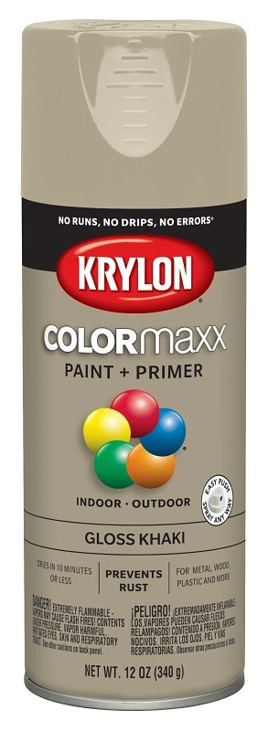 COLORmaxx Gloss Khaki Spray Paint and Primer, 12 Ounce Can