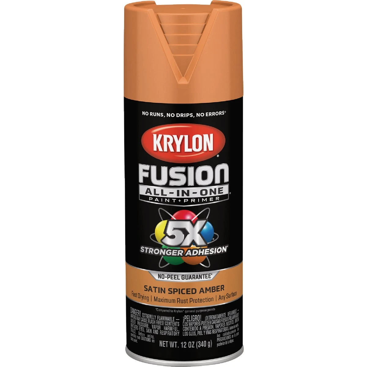 Fusion All-In-One Spray Paint and Primer, Satin Finish, Spiced Amber Color, 12 Ounce Can