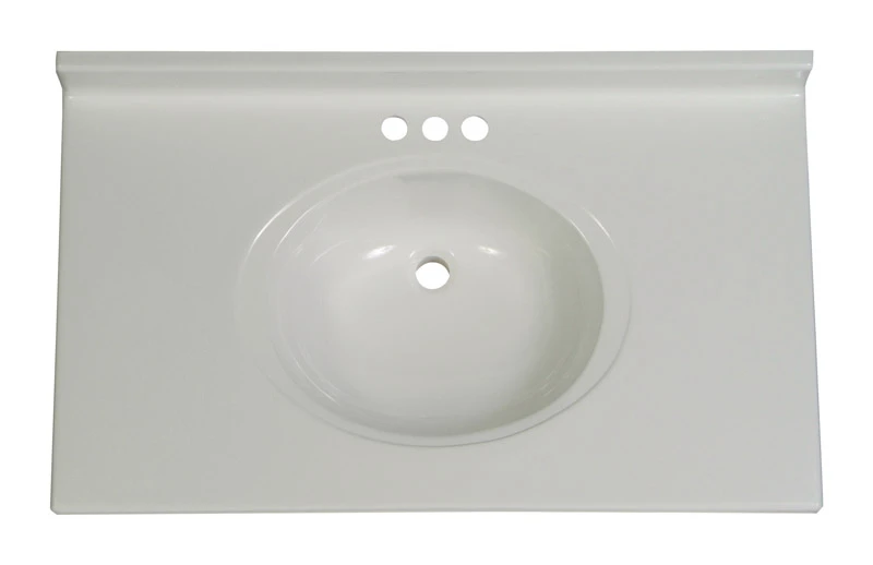 Cultured Marble Bathroom Vanity Top With Recessed Rim, 36-3/4 X 22-inch, Oval Bowl