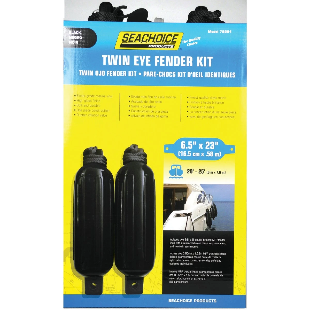 Seachoice Twin Eye Black Vinyl Boat Fender