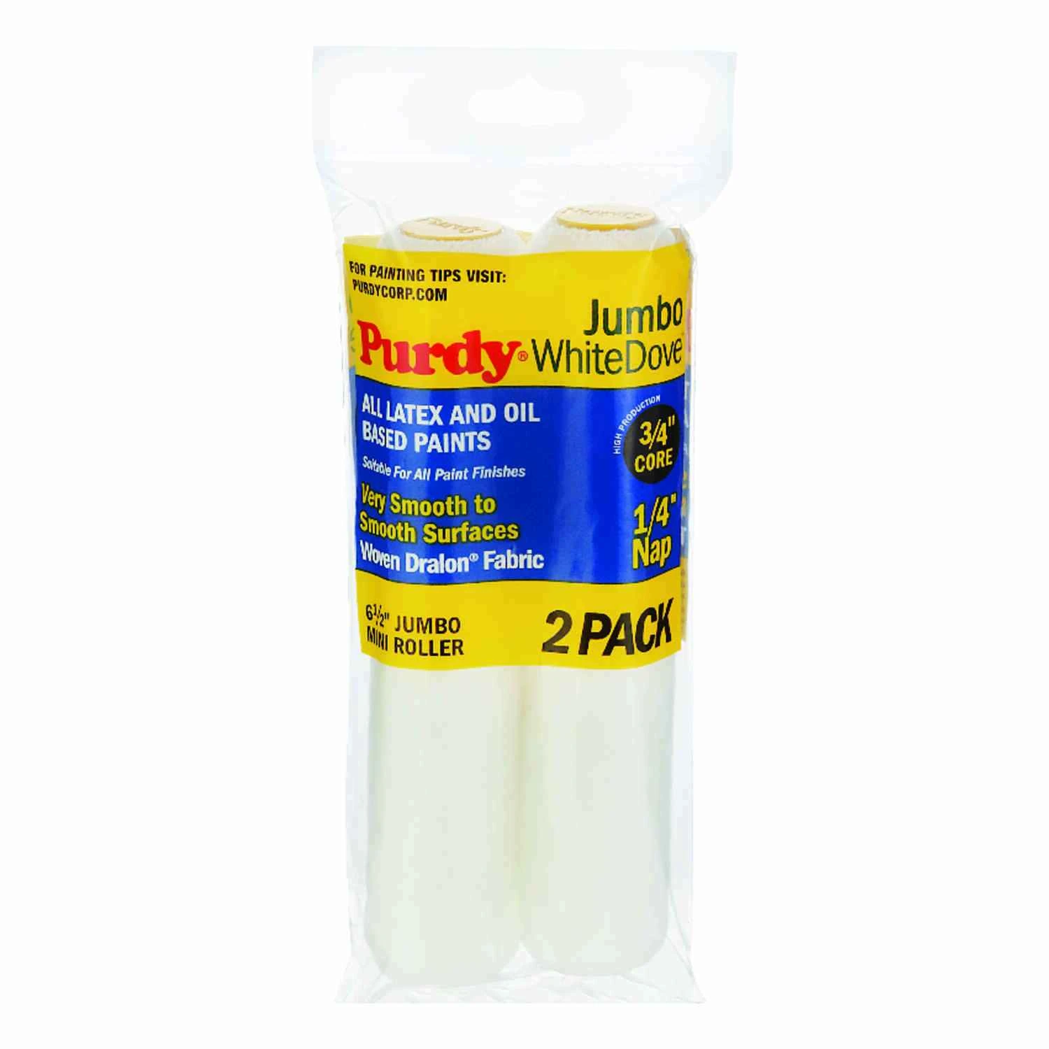 White Dove Jumbo Mini Paint Roller Cover, 6-1/2 x 1/4 In. Nap, 2-Pk.