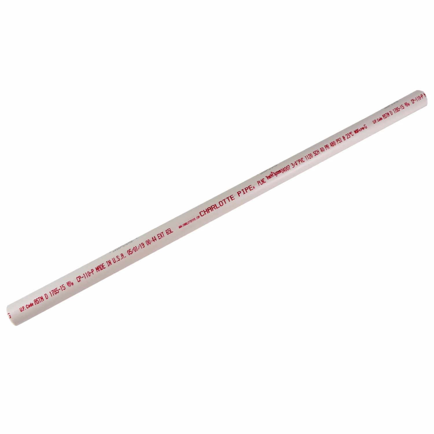 3/4 In. X 2 Ft. Schedule 40 Pvc Pressure Pipe, Plain End, 480 Psi