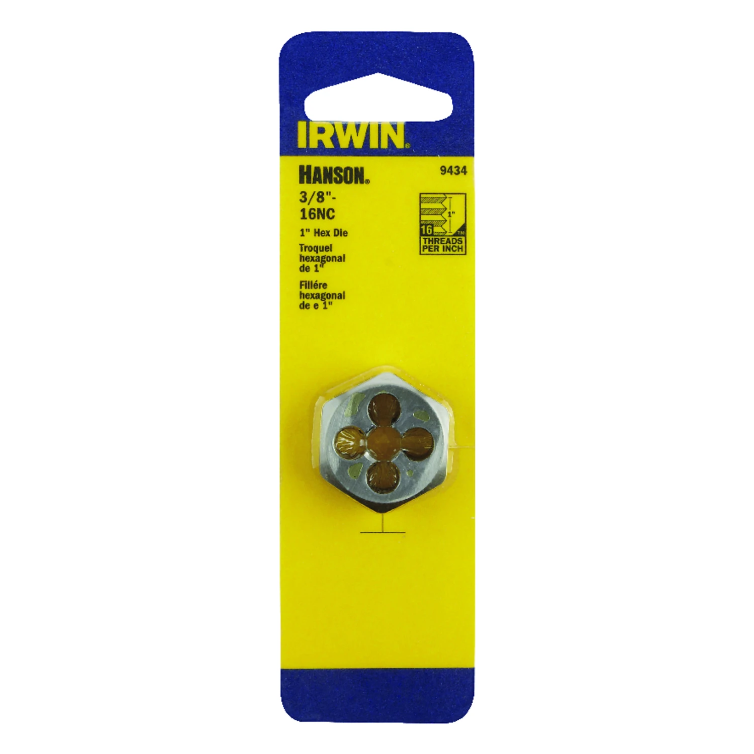 Hanson High Carbon Steel Sae Hexagon Die 3/8 In. X 16 National Coarse