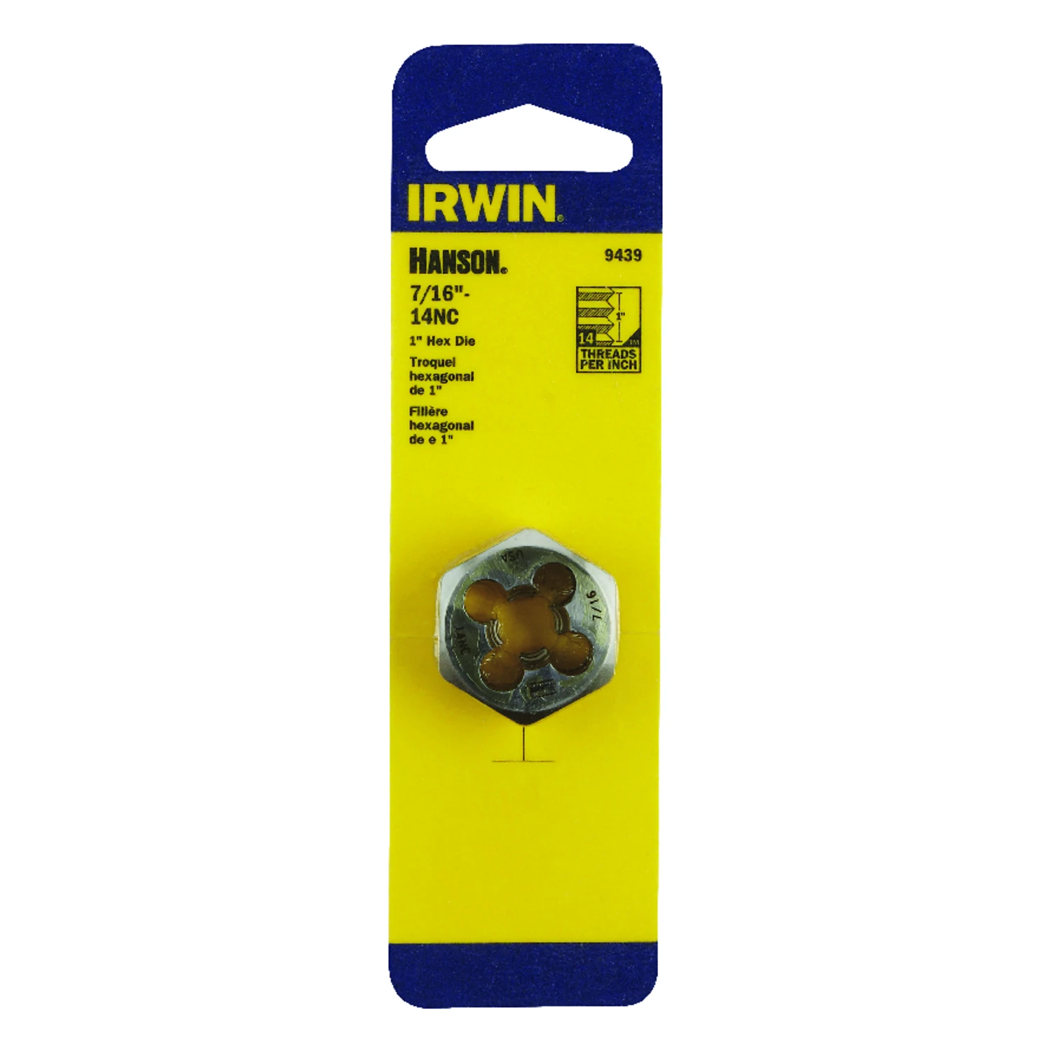Hexagon Fractional Die National Coarse Thread 7/16 Inch by 14 Threads Per Inch