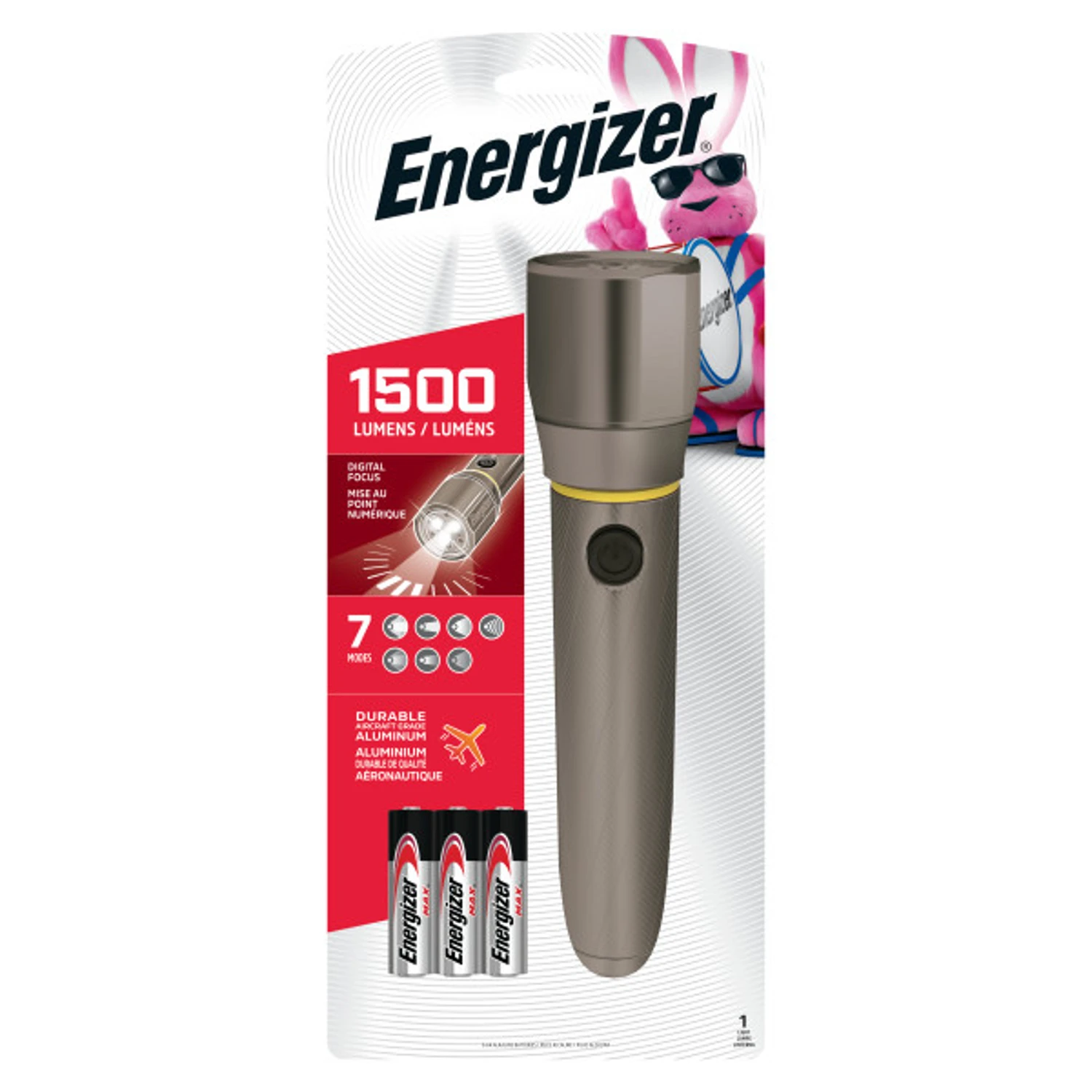 1500 Lumen Silver Led Flashlight With Aa Batteries And Digital Focus