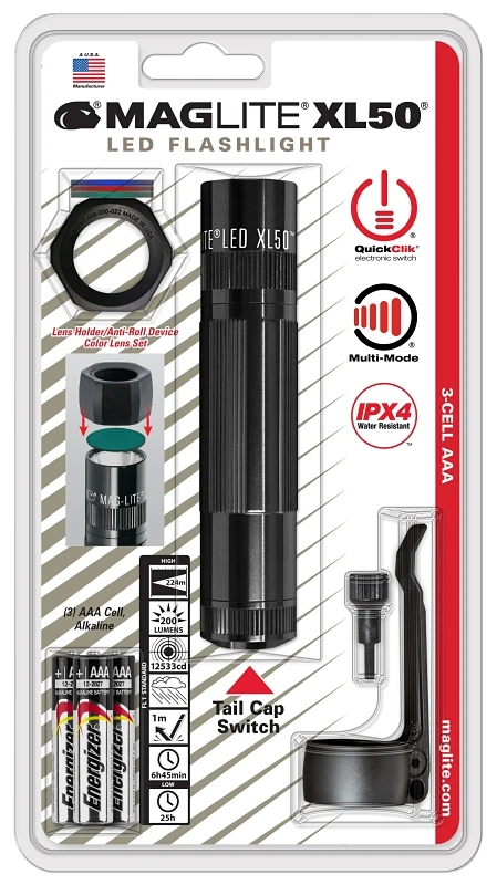 Xl50 Tactical 200 Lumen Black Led Flashlight With Aaa Batteries