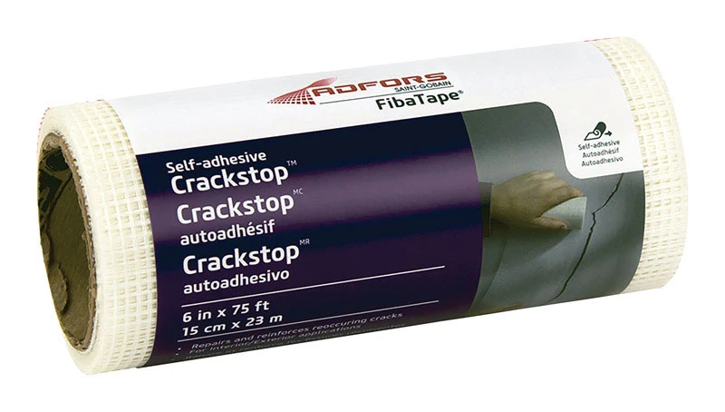 FibaTape Crackstop Wall Repair Fabric, White Glass Mesh, Adhesive Backed, 6 Inch by 75 Feet