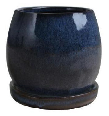 6 In. Dripping Blue Artisan Planter, Ceramic, Attached Saucer, 4 Pk