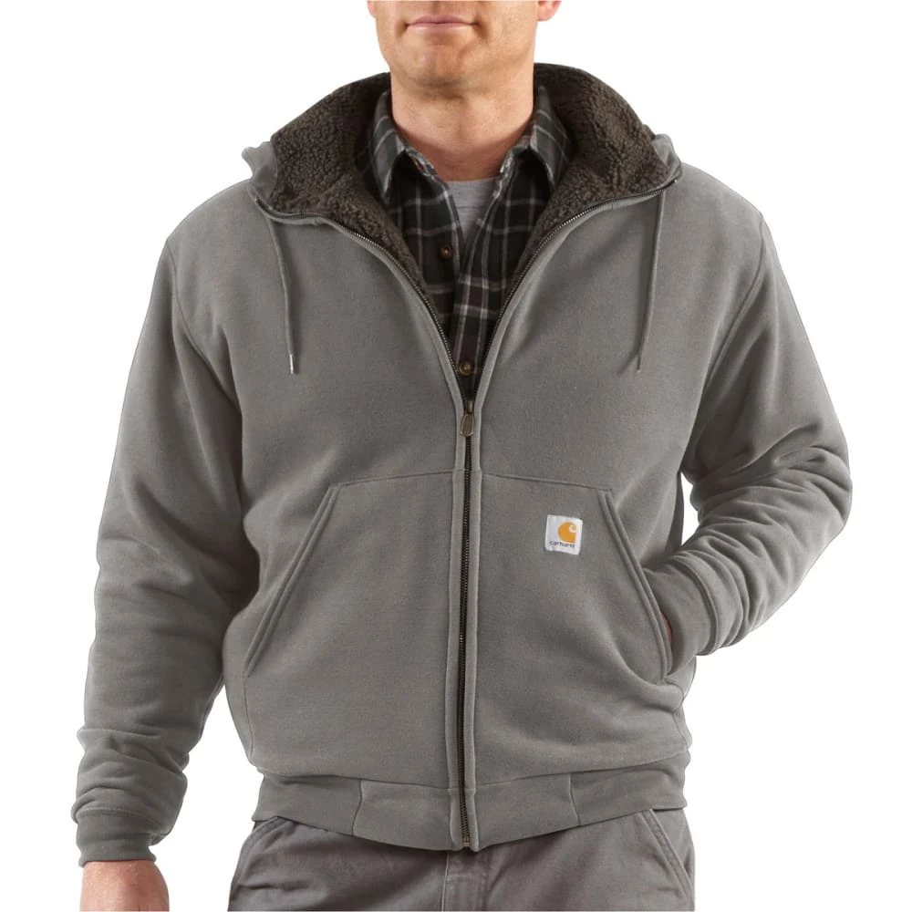 Men's Sherpa Lined Brushed Fleece Hoodie Jacket - Medium Regular - Slate Heather