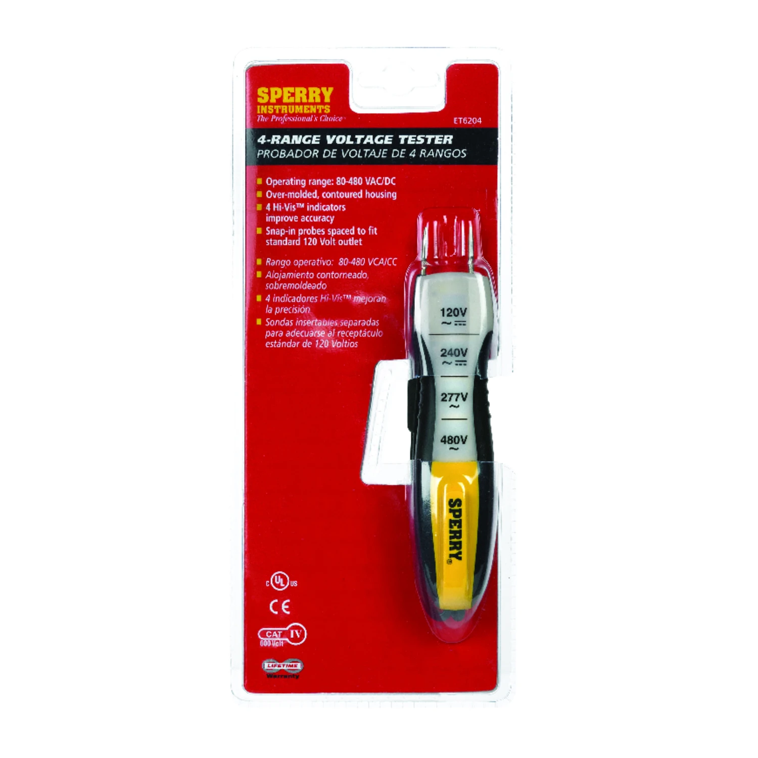 4-range Voltage Tester 80-480v Ac/dc With Snap-in Probes And High Visibility Indicators