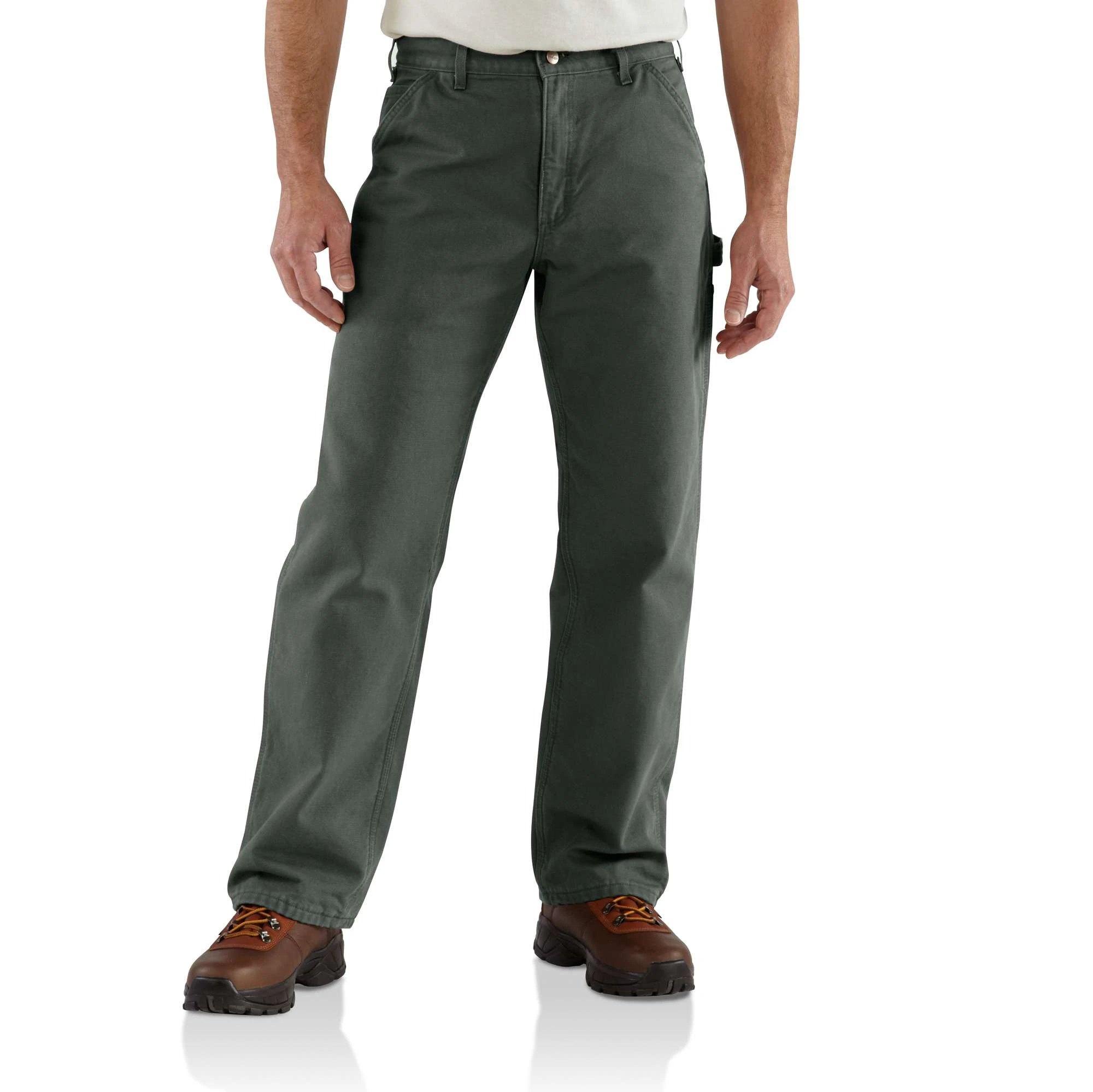Dungaree Pants Washed Duck Fabric Flannel Lined Moss Color Size 32 by 32 Inches