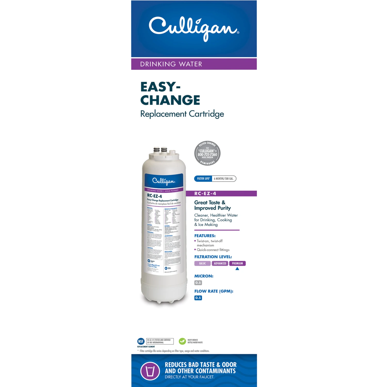 Easy-change 4 Icemaker & Refrigerator Water Filter Cartridge Rc-ez-4